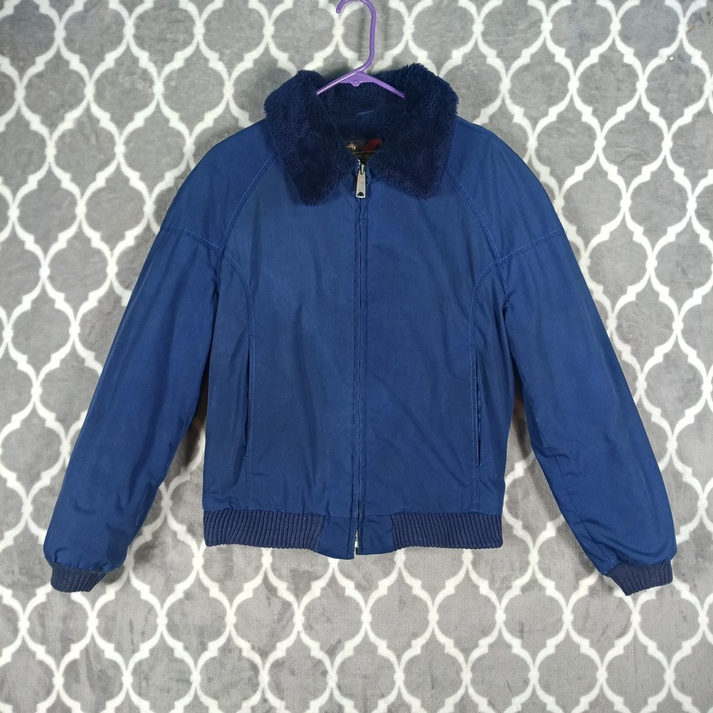 Vintage Sears Bomber Jacket Men‎ Size Medium Blue Sherpa Lined Coat